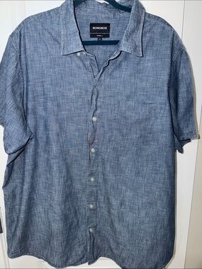 Bonobos Light Blue Short-Sleeve Linen-Blend Button-Down Shirt